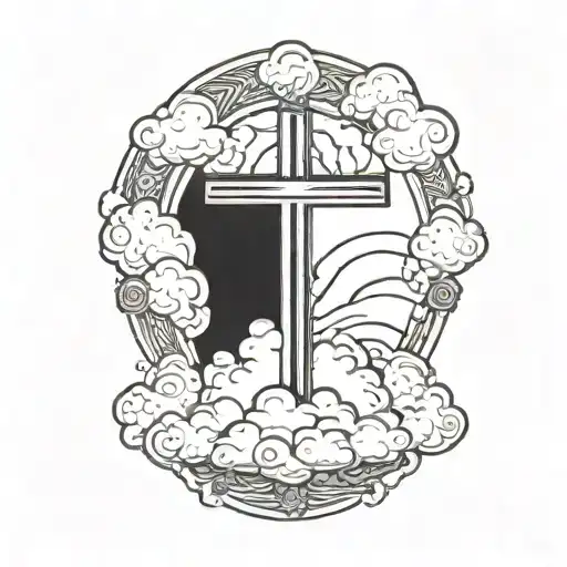 Cross With Clouds Around It With 3 Black Bands On Top