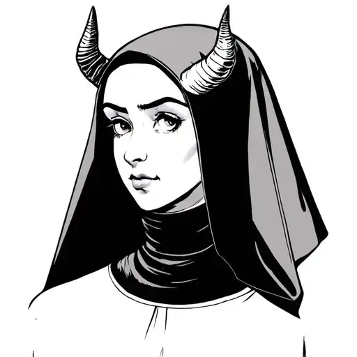 Young Beautiful Nun With Tiny Horns And A Mischievous Expression