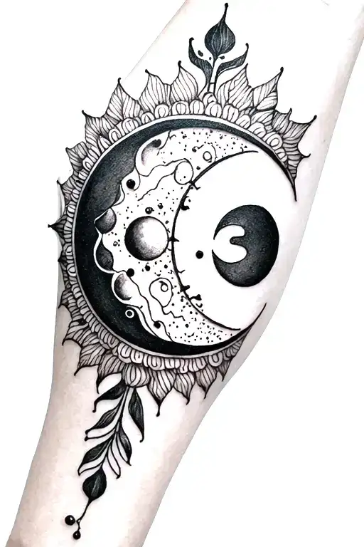 A Boho-inspired Tattoo Depicting The Phases Of The Moon And Sun