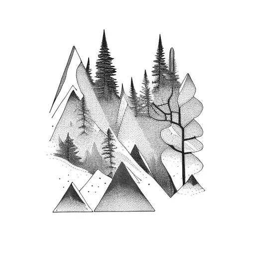 Mountains With Forest Campfire