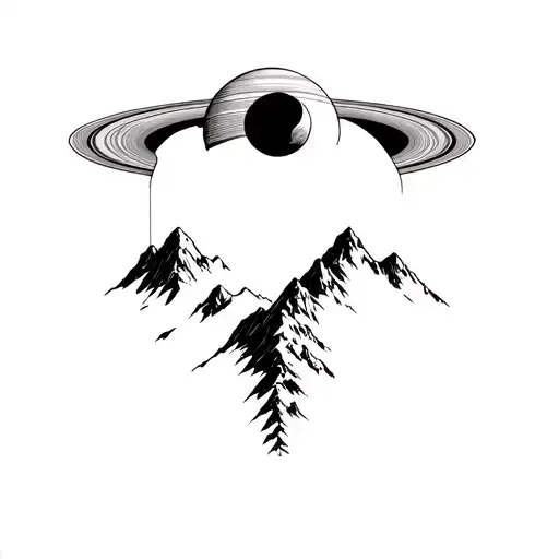 Forming Saturn On Top Of A Mountain Peak Surrounded With Patterns