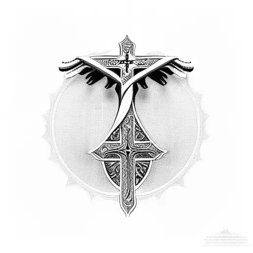 Cyber Sigilism Style Tattoo Of An Orthodox Christian Cross