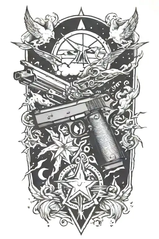 Gun And Lighting Storm And Peace