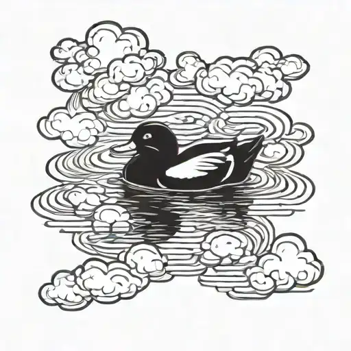 Solid Black No Shading Solid Black Small Ducks With Clouds Floating