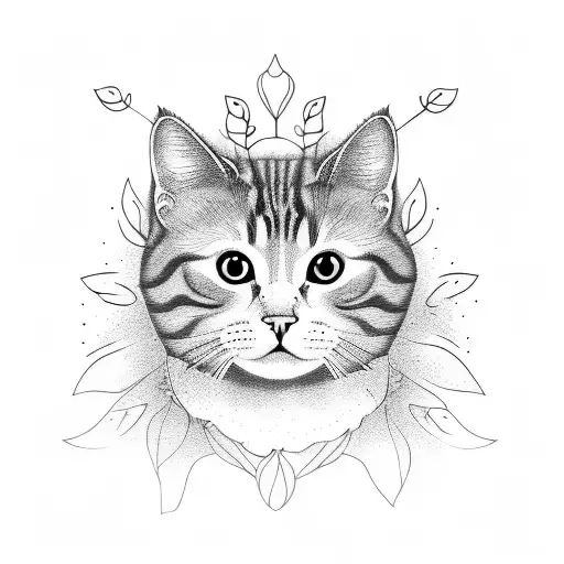 Lineart No Color Cat Surrounded By Cherry Blossoms And Strawberries