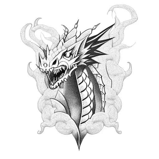 A Fierce Dragon In A Blackwork Style