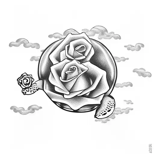 Turtle With A Rose In Its Mouth In The Clouds