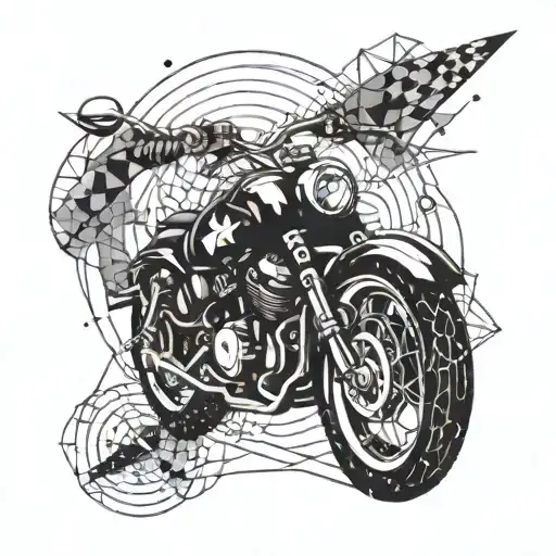 A Motorcycle Speeding Through A Cosmic Galaxy Filled With Geometric Shapes