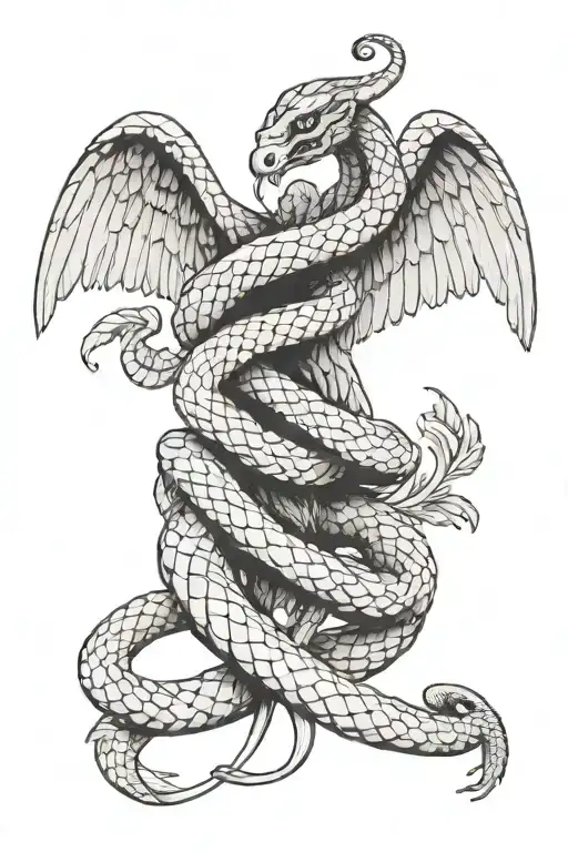 Snake And Angel Wings Sitting