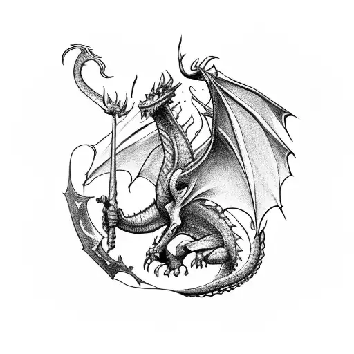 An Epic Dragon Battling A Group Of Adventurers In A Mystical Rpg World