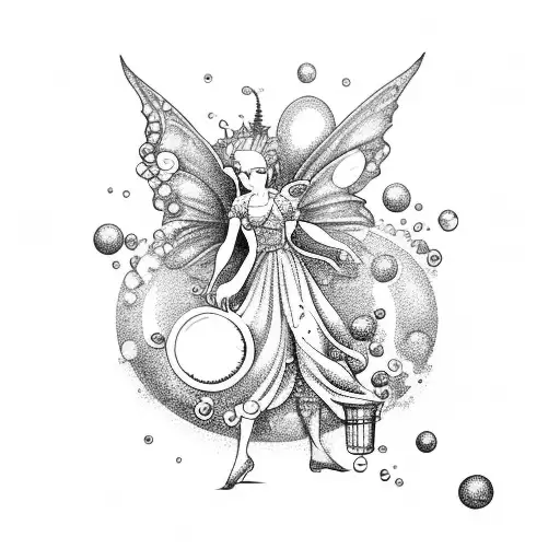 A Whimsical Design Of A Dishwashing Fairy Surrounded By Bubbles