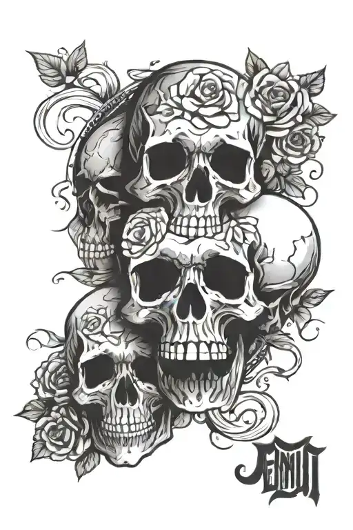 Gemini Sign Skulls Facing Eachother With Roses Around The Skulls