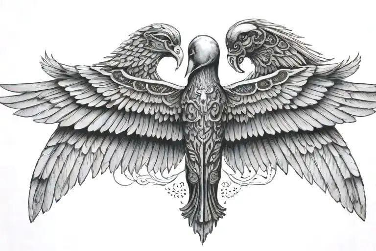 Ancient Egyptian Wings On Back Tattoo With Libr Scale