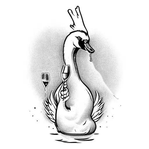 Cartoon Swan Holding A Bottle Of Champagne