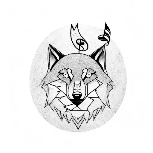 A Wolf Howling At The Moon With Musical Notes Forming The Shape Of A Guitar