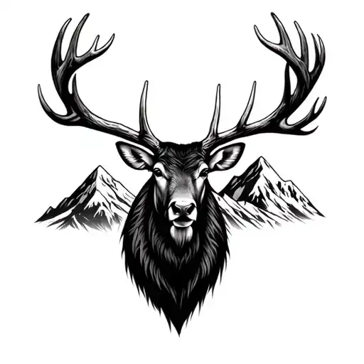Elk All Black Head Antler Mountain