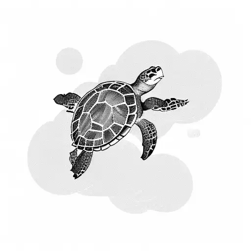 Turtle In The Clouds With A Rose In Its Mouth