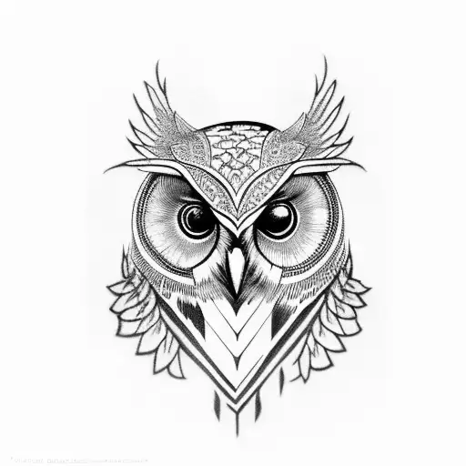 Owl In Profile With Wings Down