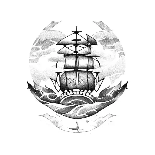 Distressed Skeleton Pirate Ship With Sea Monster