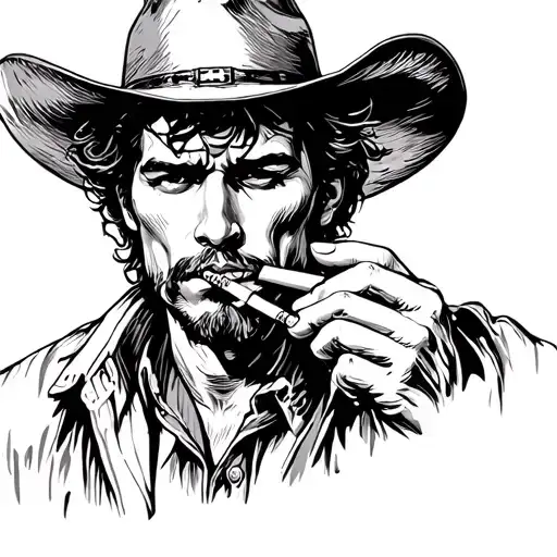 Cowboy Lighting Up Cigarette