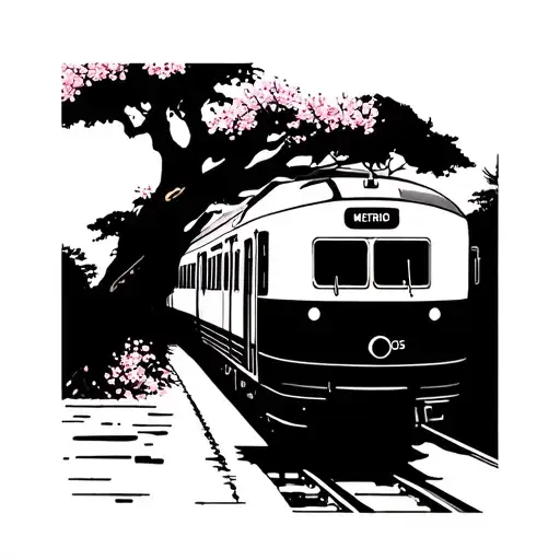 A Traditional Japanese Cherry Blossom Tree With A Sleek Metro Train Running Through It