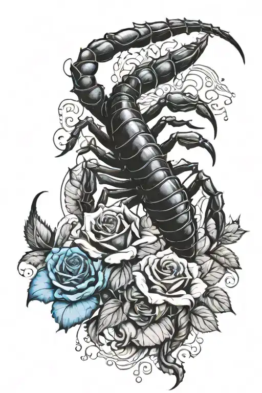 Scorpion With Scourge For A Tail With A Blue Rose In Its Claws
