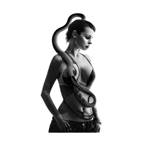 A Woman With A Snake On Her Back