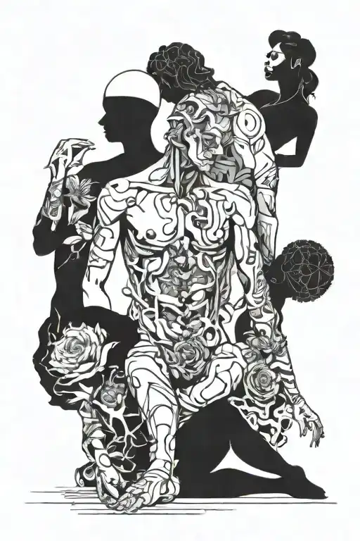 Human Figurines In Parts Surrounded By Black Work