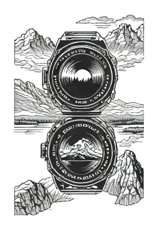 Camera Lens With A Mountain Landscape Inside