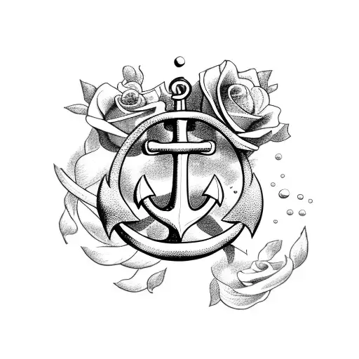 Anchor With Roses In An Underwater Background