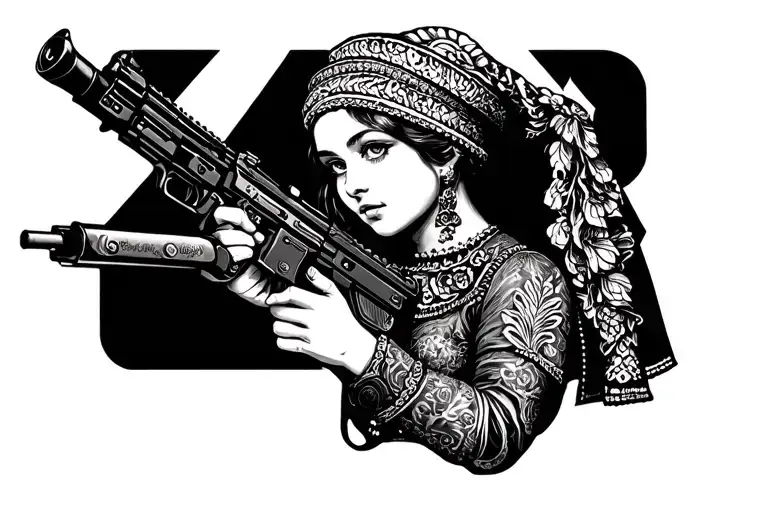 Russian Girl In A Kokoshnik With A Machine Gun