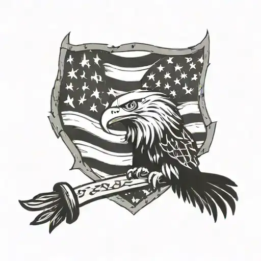 Eagle Gladiator Usa Flag With Wooden