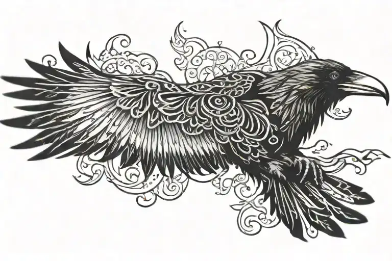 Raven Flying Germanic Tribal