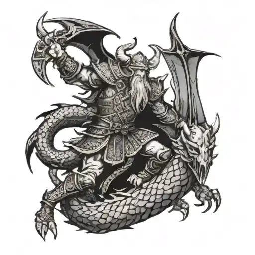A Viking Warrior Battling A Dragon From Norse Mythology