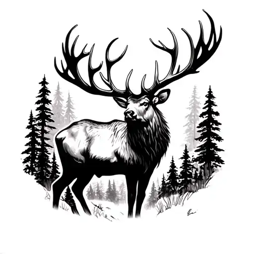 Elk Black With Antlers
