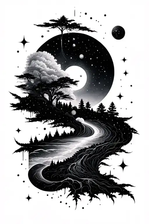 A Cosmic Symphony Merging With Nature Elements