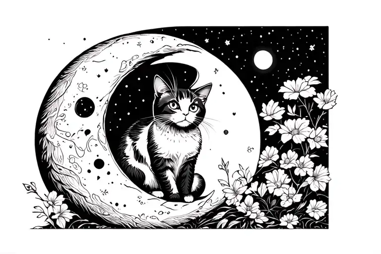 Moon And Cat Sitting
