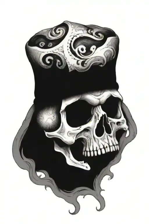 A Skull With A Jester Hat Surrounded By Swirling Smoke