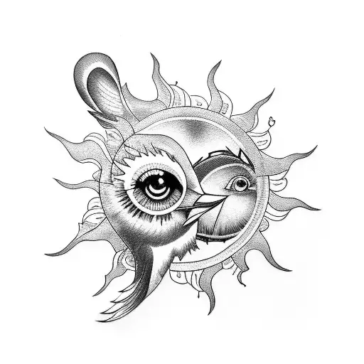 Sun Ray Fadded With Birds