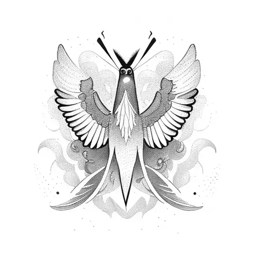 An Elegant Blackwork Tattoo Of A Majestic Catalina Bird In Flight