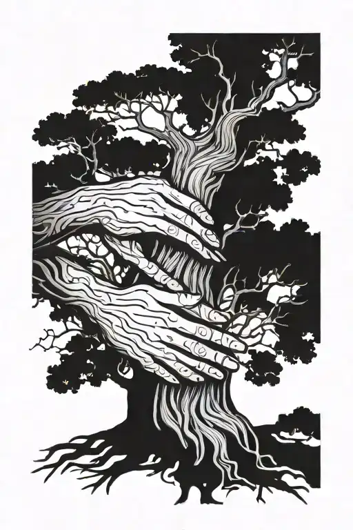 Tree And Hands As Roots Holding Each Other