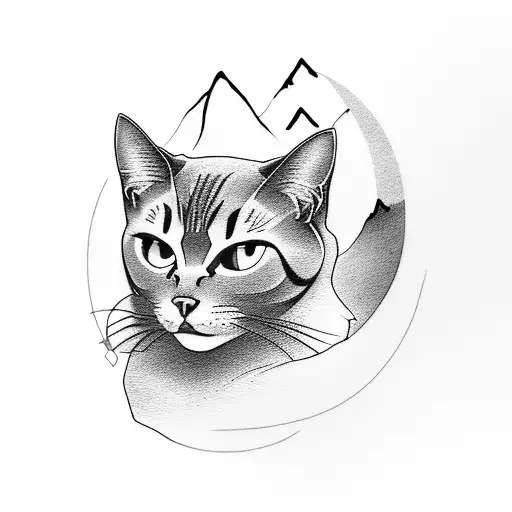 A Majestic Mountain Range With A Silhouette Of A Cat Perched On Top