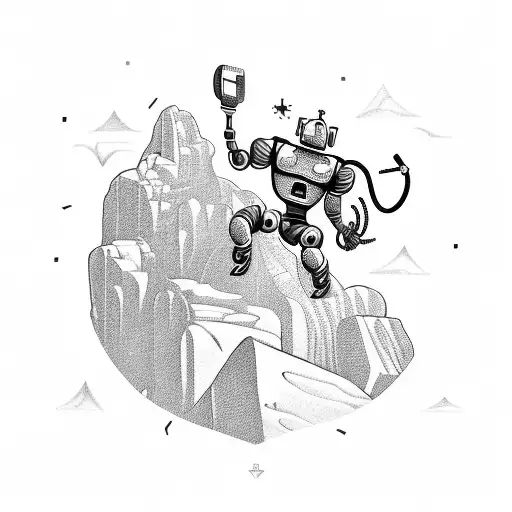 A Robot Climbing A Mountain With Coding Symbols As The Climbing Gear