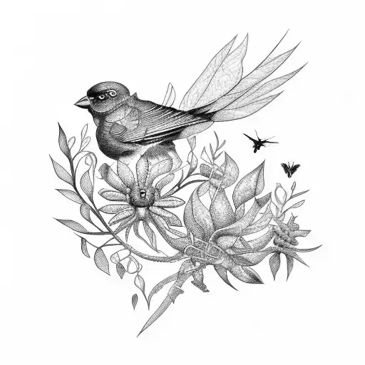 Metal Music-inspired Botanical Garden With Intricate Bird And Insect Illustrations