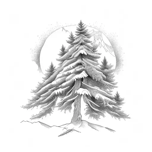 A Majestic Pine Tree With Mountains