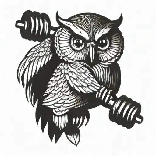 A Weightlifting Owl With Barbells As Its Wings