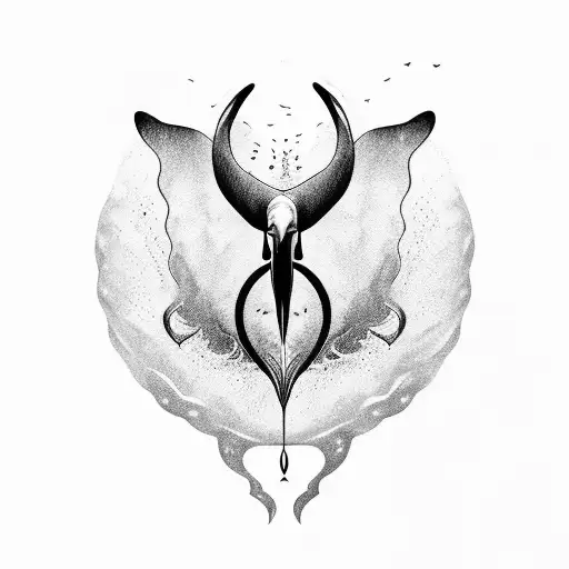 A Blackwork Tattoo Of A Dolphin Swimming Alongside A Windsurfer