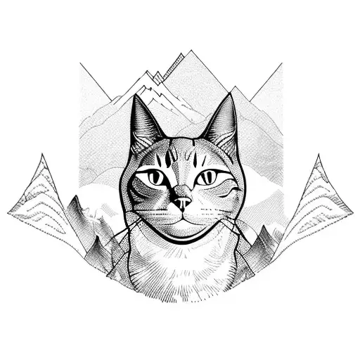 A Majestic Mountain Range With A Silhouette Of A Cat Perched On Top