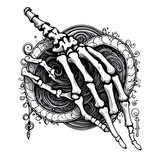 Skeleton Hand Tattoo With Spirals In The Bones