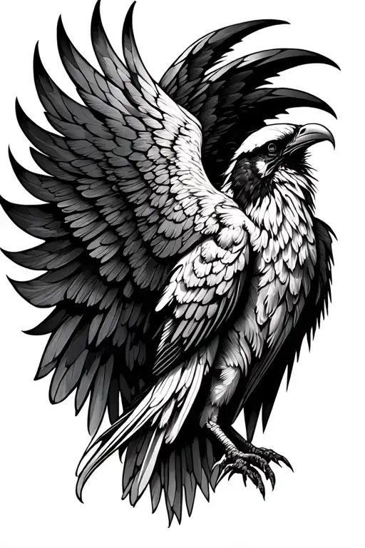 Folded Crow Wings Tattoo Covering Entire Back